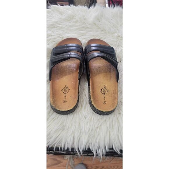 Solemates Sz 9 Slide On Double Padded Straps Sandals in Black Tan - Picture 8 of 9
